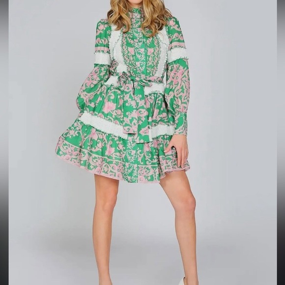 Beulah Dresses & Skirts - Beulah Style Women's Frilly Layered Green & Pink Dress Size Large